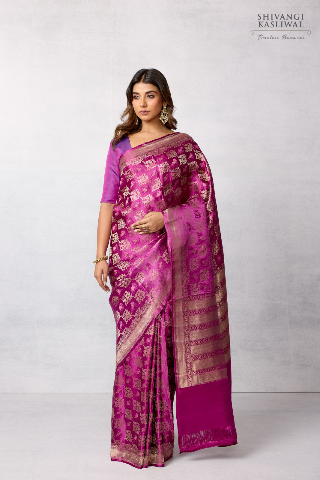 Magenta Purple Handwoven Banarasi Kadhua Silk Saree