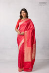 Red Pink Handwoven Banarasi Silk Saree