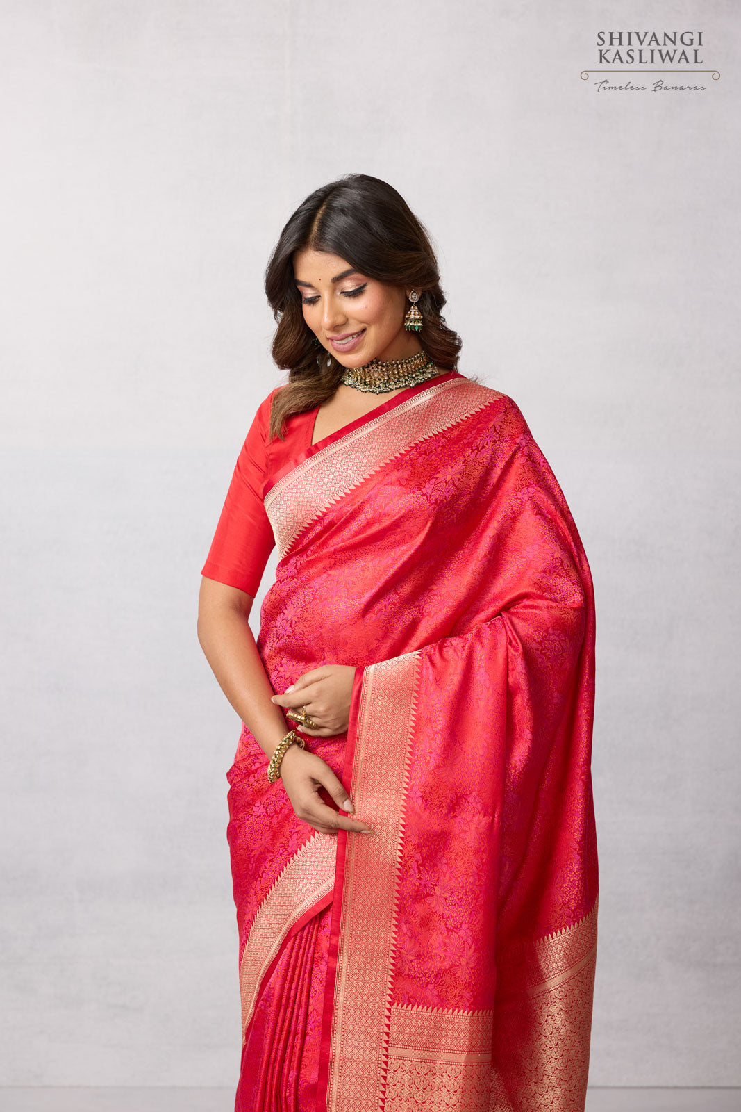 Red Pink Handwoven Banarasi Silk Saree