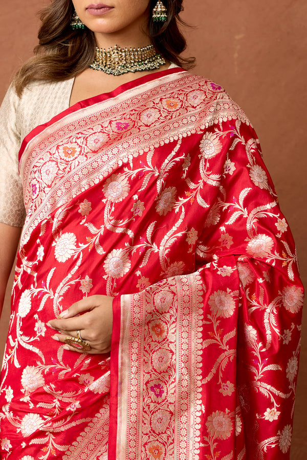 Red Handwoven Banarasi Silk Saree Shivangi Kasliwal Red Handwoven Banarasi Silk Saree Shivangi Kasliwal