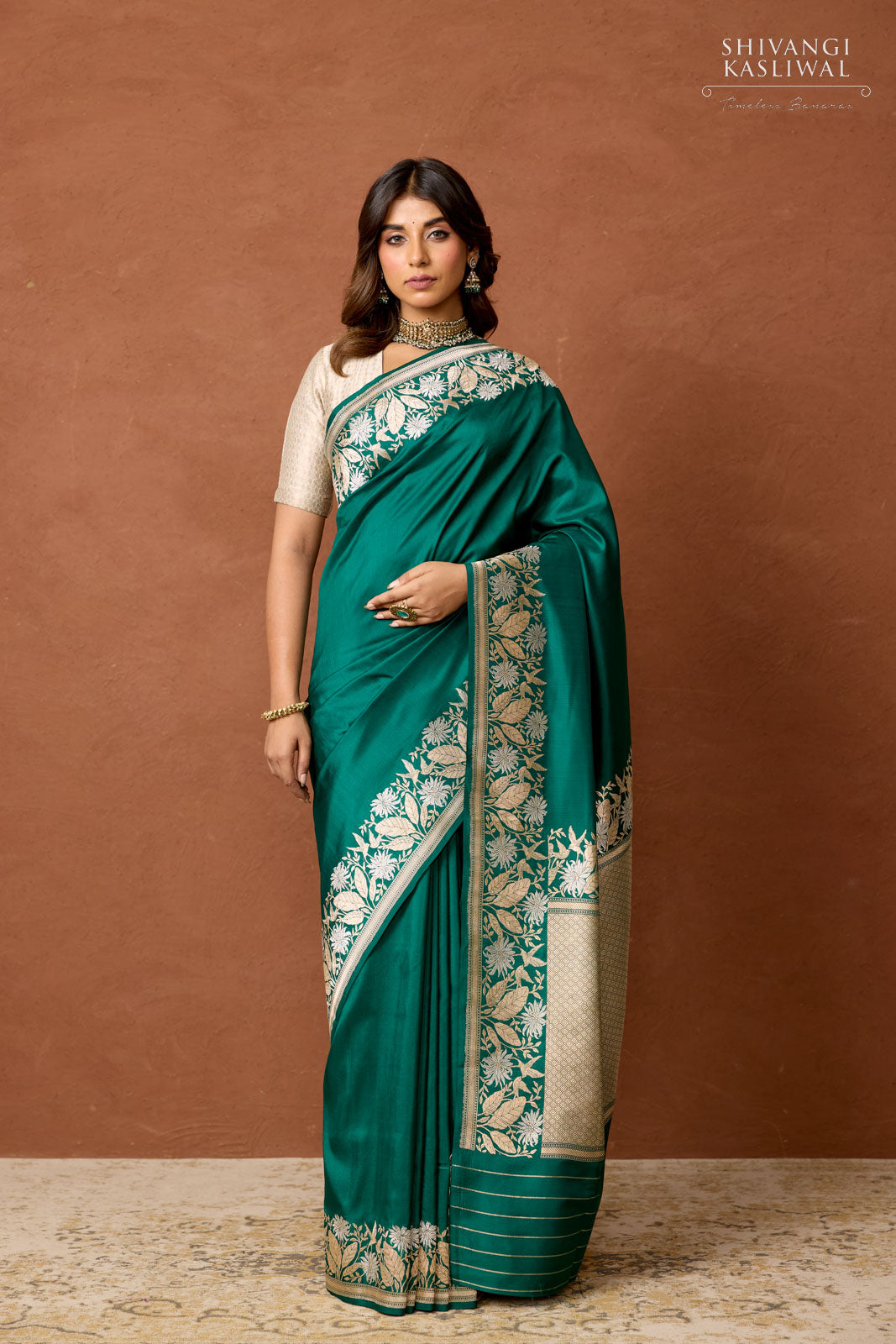 Bottle Green Handwoven Banarasi Silk Saree