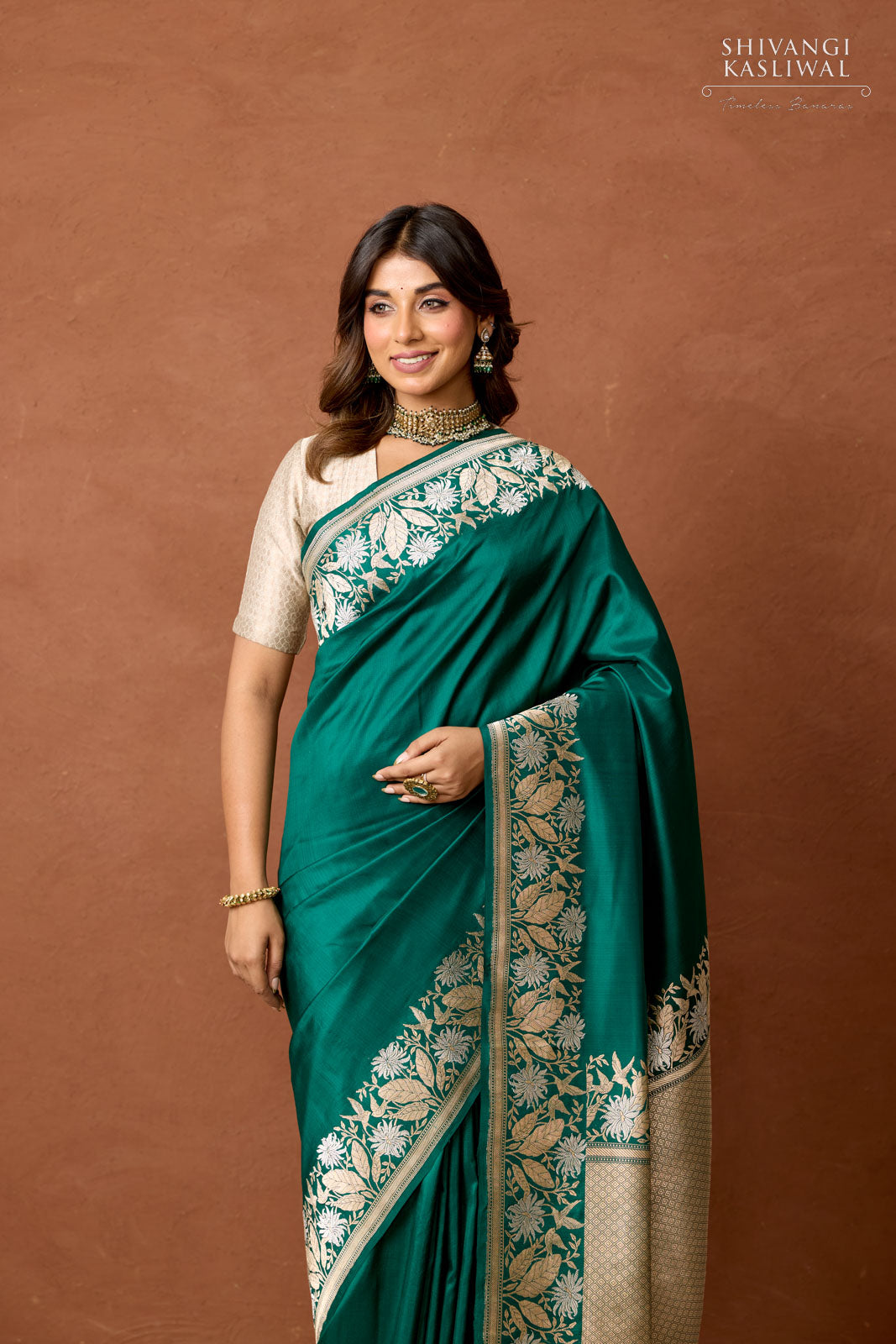 Bottle Green Handwoven Banarasi Silk Saree