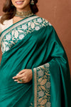 Bottle Green Handwoven Banarasi Silk Saree