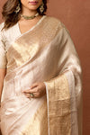 Beige Handwoven Banarasi Tissue Silk Saree