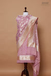 Pink Handwoven Banarasi Silk Tissue Suit Piece