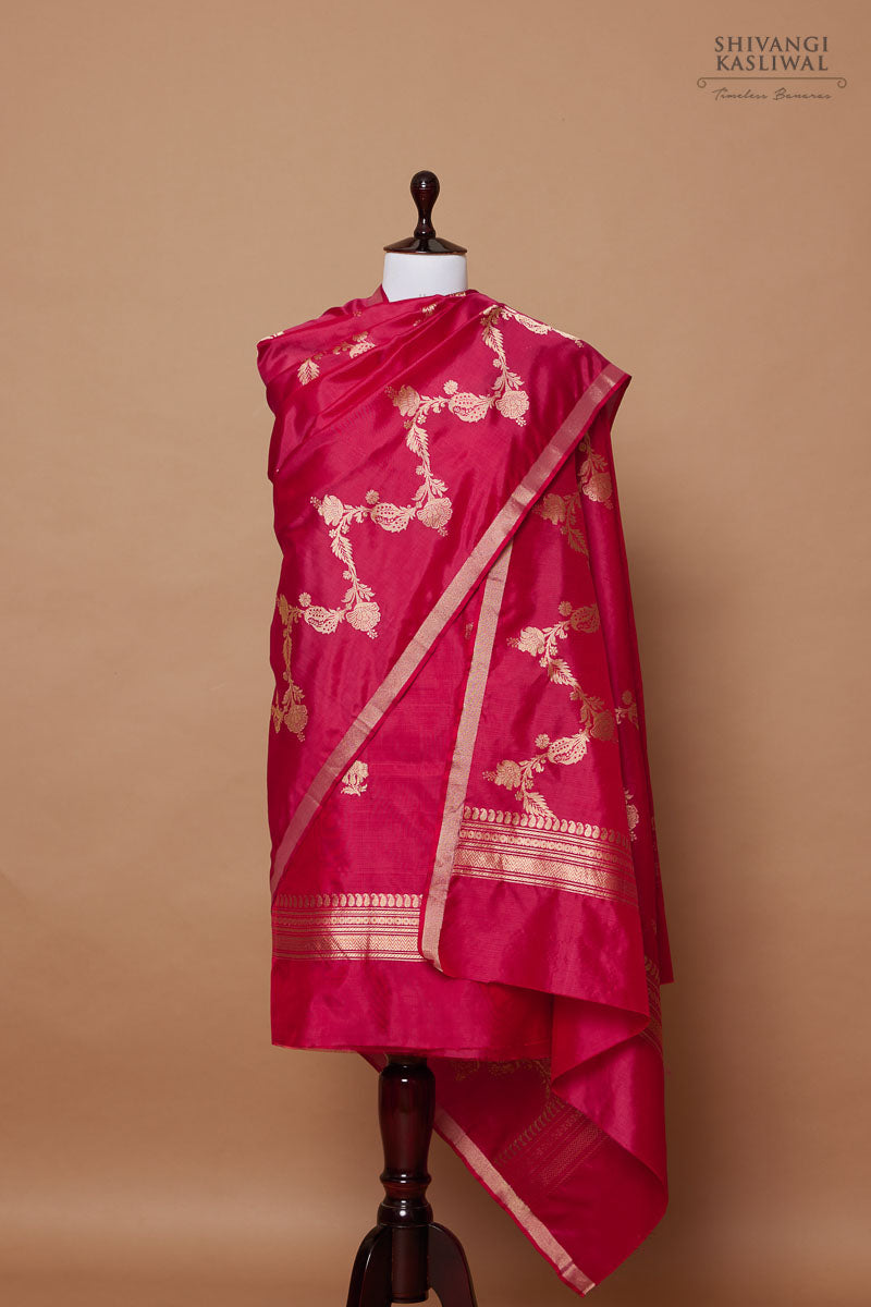 Pink Dual Tone Handwoven Banarasi Silk Suit Piece
