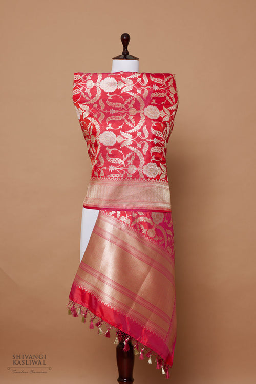 Pink Orange Handwoven Banarasi Silk Dupatta