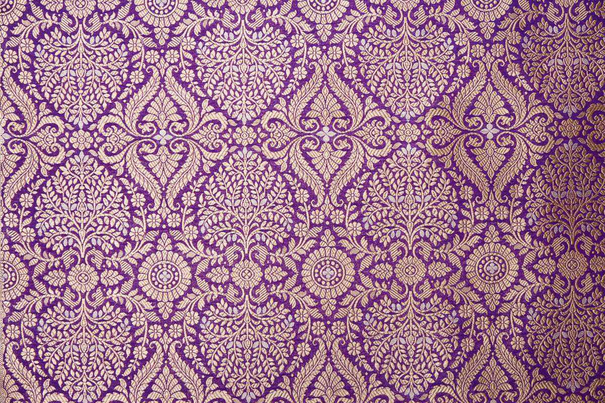 Purple Handwoven Banarasi Brocade Fabric