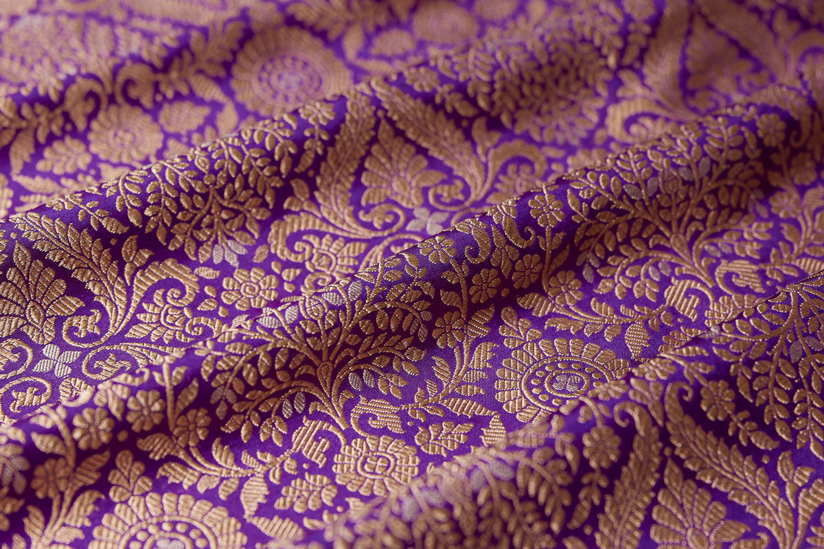 Purple Handwoven Banarasi Brocade Fabric