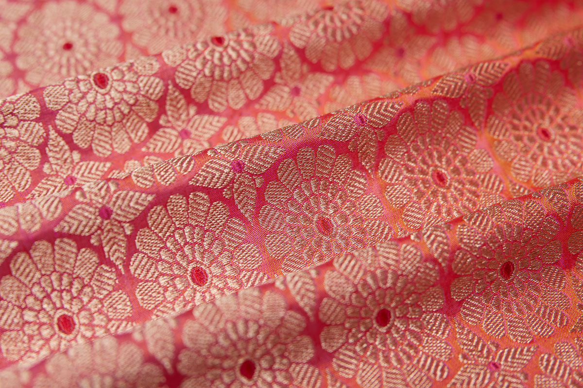 Orange Dual Tone Handwoven Banarasi Brocade Fabric