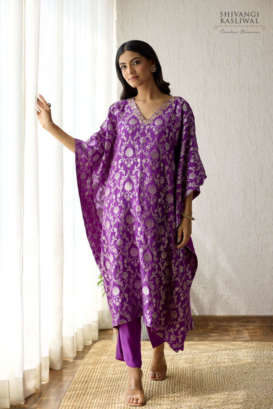Purple Banarasi Chiniya Silk Kaftan