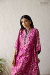 Magenta Pink Banarasi Katan Silk Kaftan