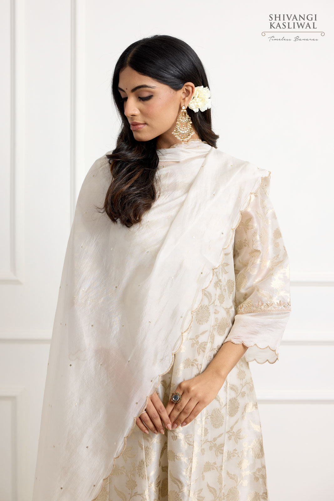 White Banarasi Organza Silk Kurta Set