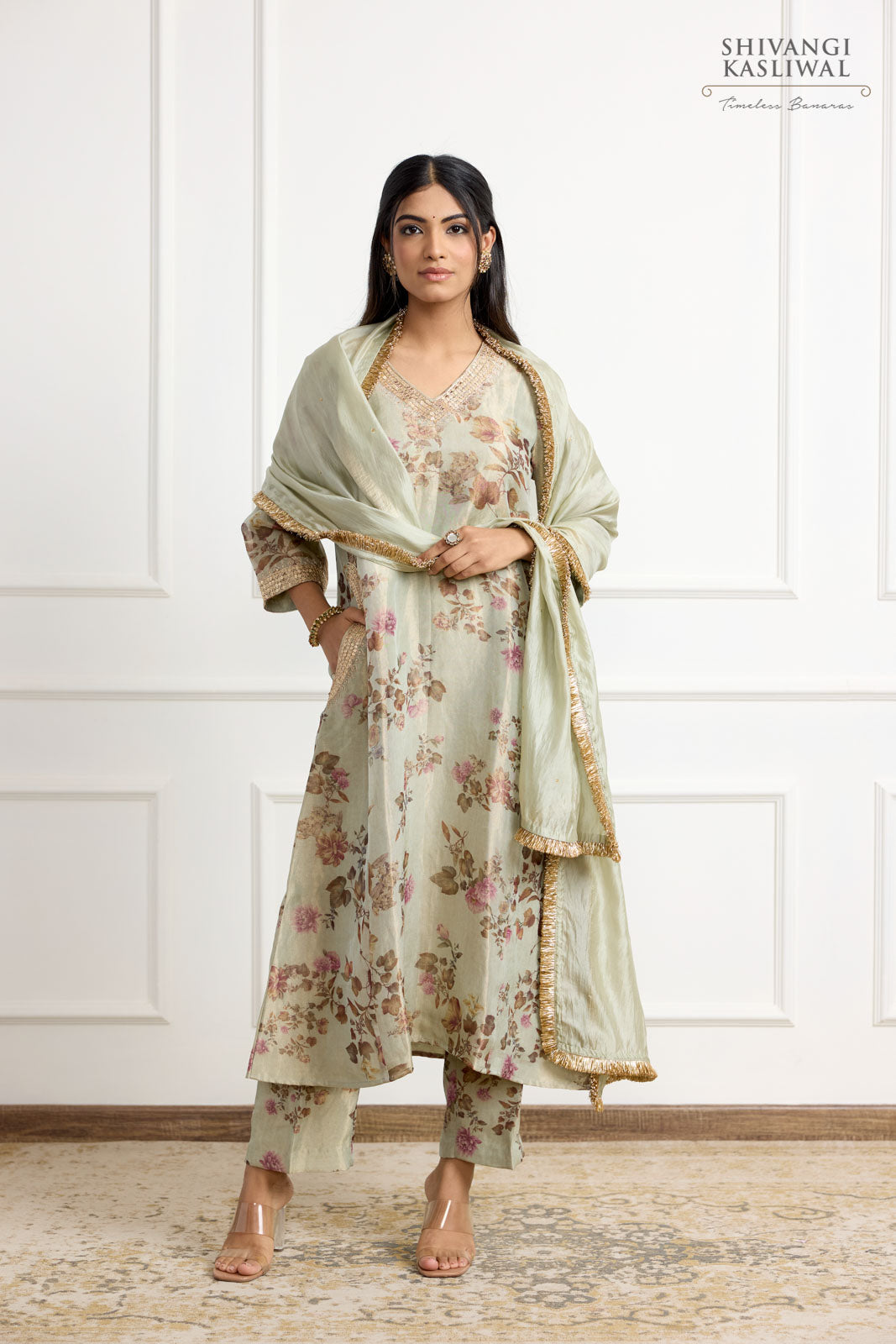 Silver Grey Banarasi Tissue Silk Kurta Set