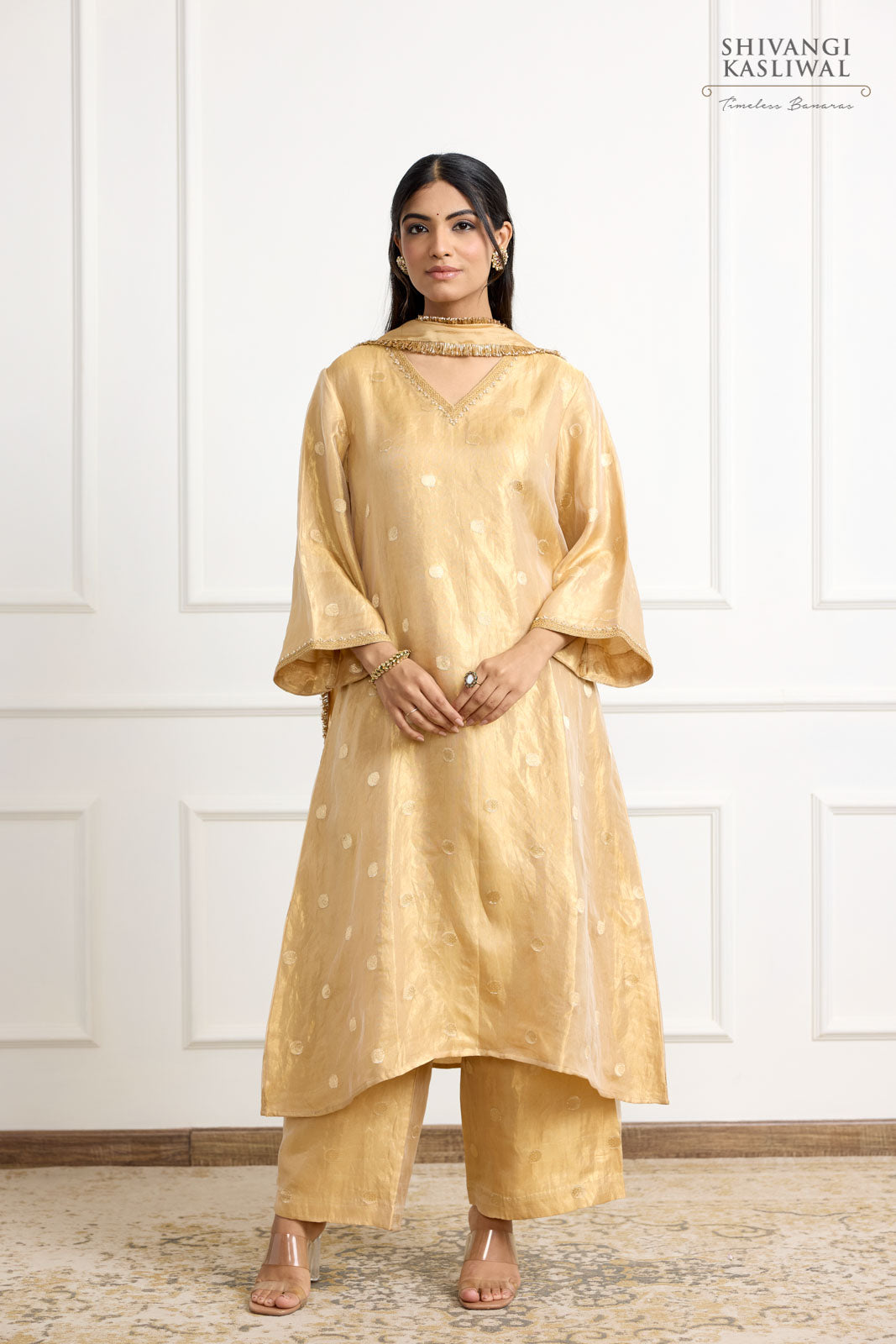 Gold Banarasi Tissue Silk Kurta Set