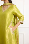 Lime Green Banarasi Tissue Silk Kurta Set