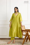 Lime Green Banarasi Tissue Silk Kurta Set