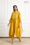 Mustard Yellow Banarasi Tissue Silk Kurta Set