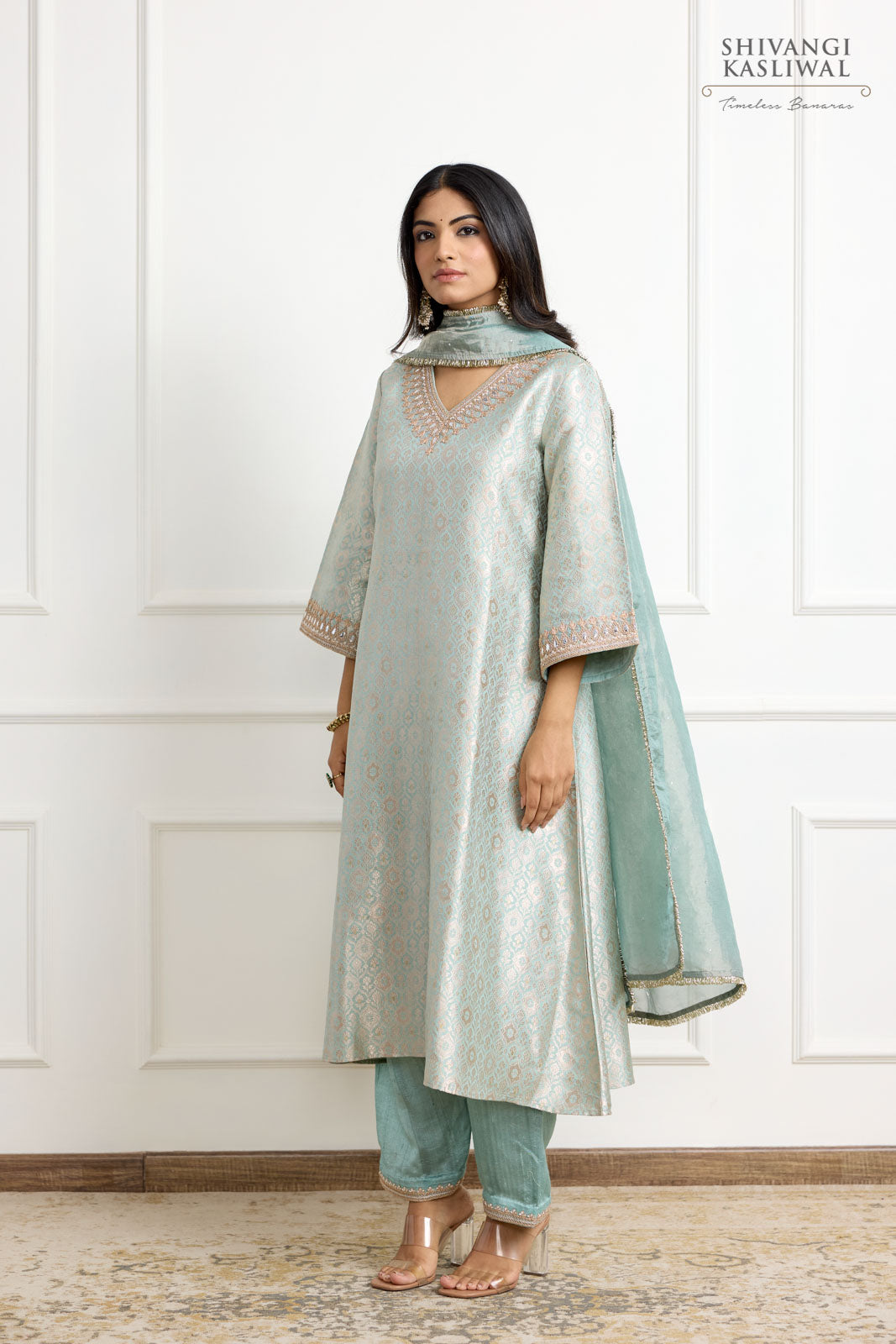 Powder Blue Banarasi Silk Kurta Set