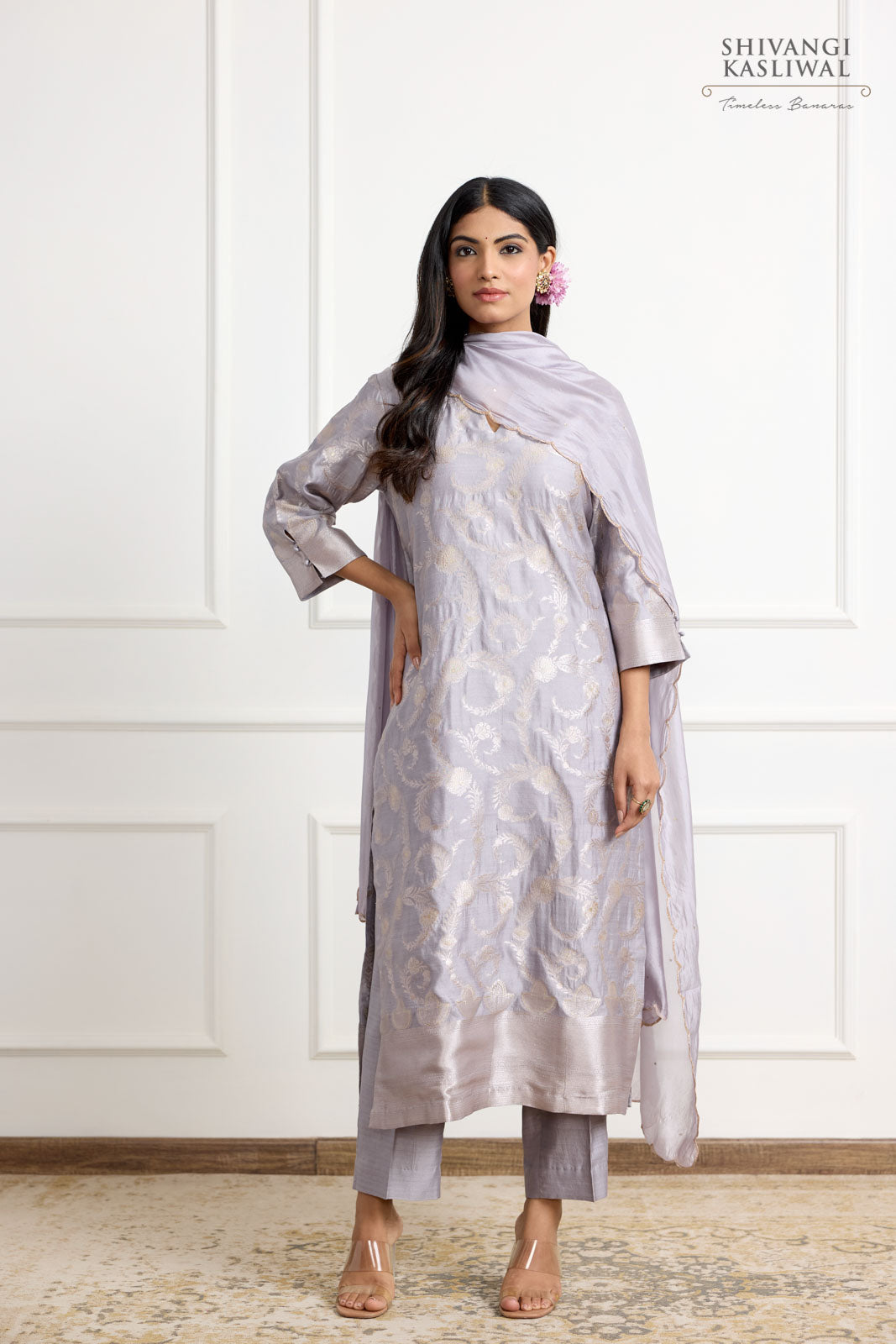 Grey Banarasi Chiniya Silk Kurta Set