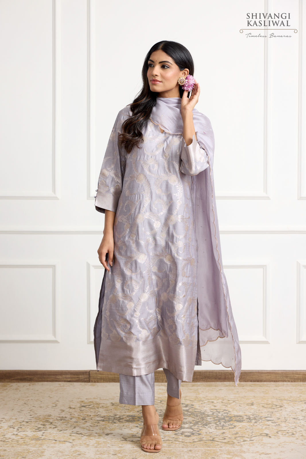 Grey Banarasi Chiniya Silk Kurta Set