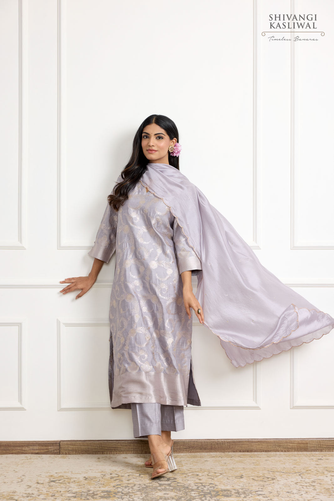 Grey Banarasi Chiniya Silk Kurta Set