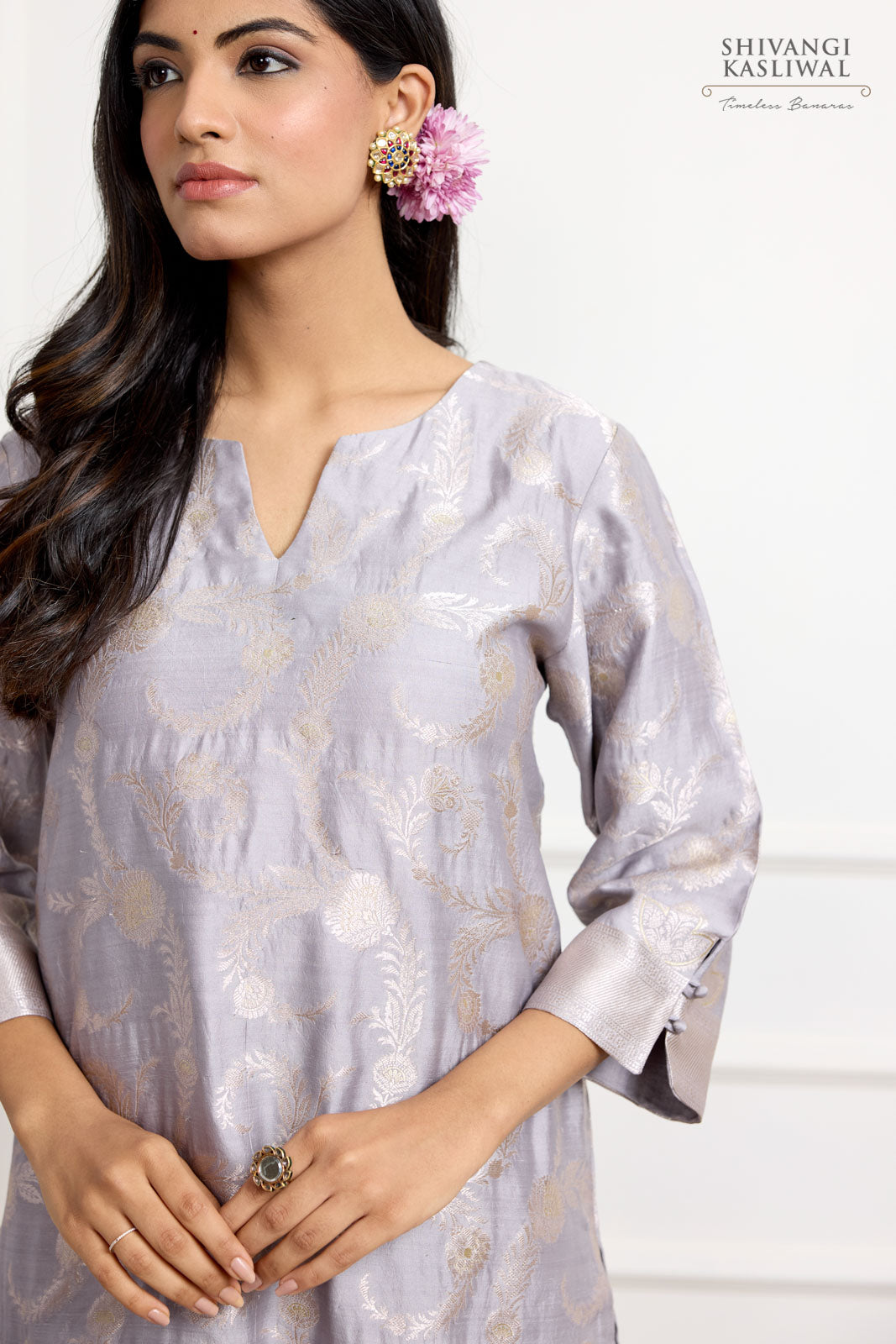 Grey Banarasi Chiniya Silk Kurta Set