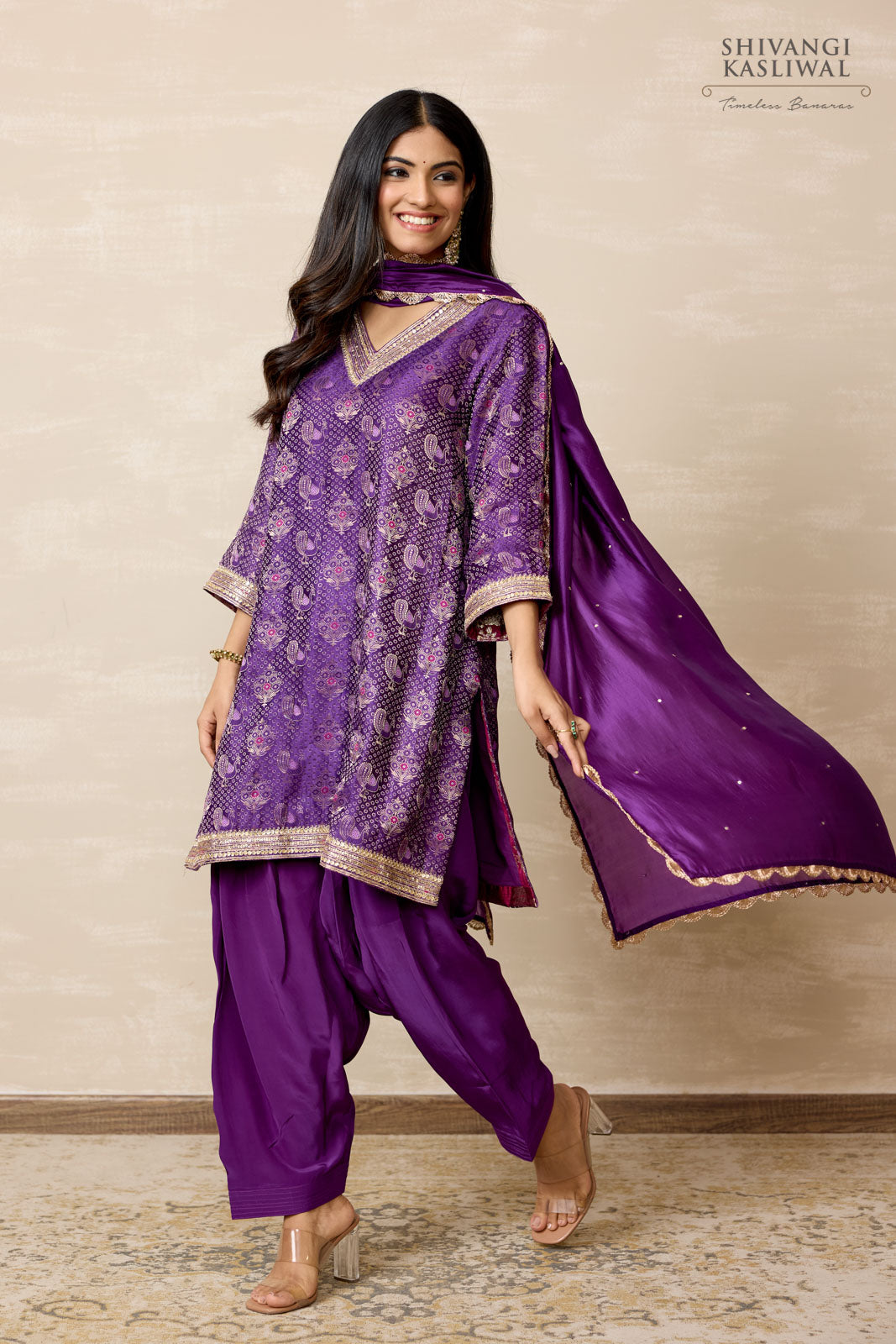 Purple Gajji Silk Kurta Set
