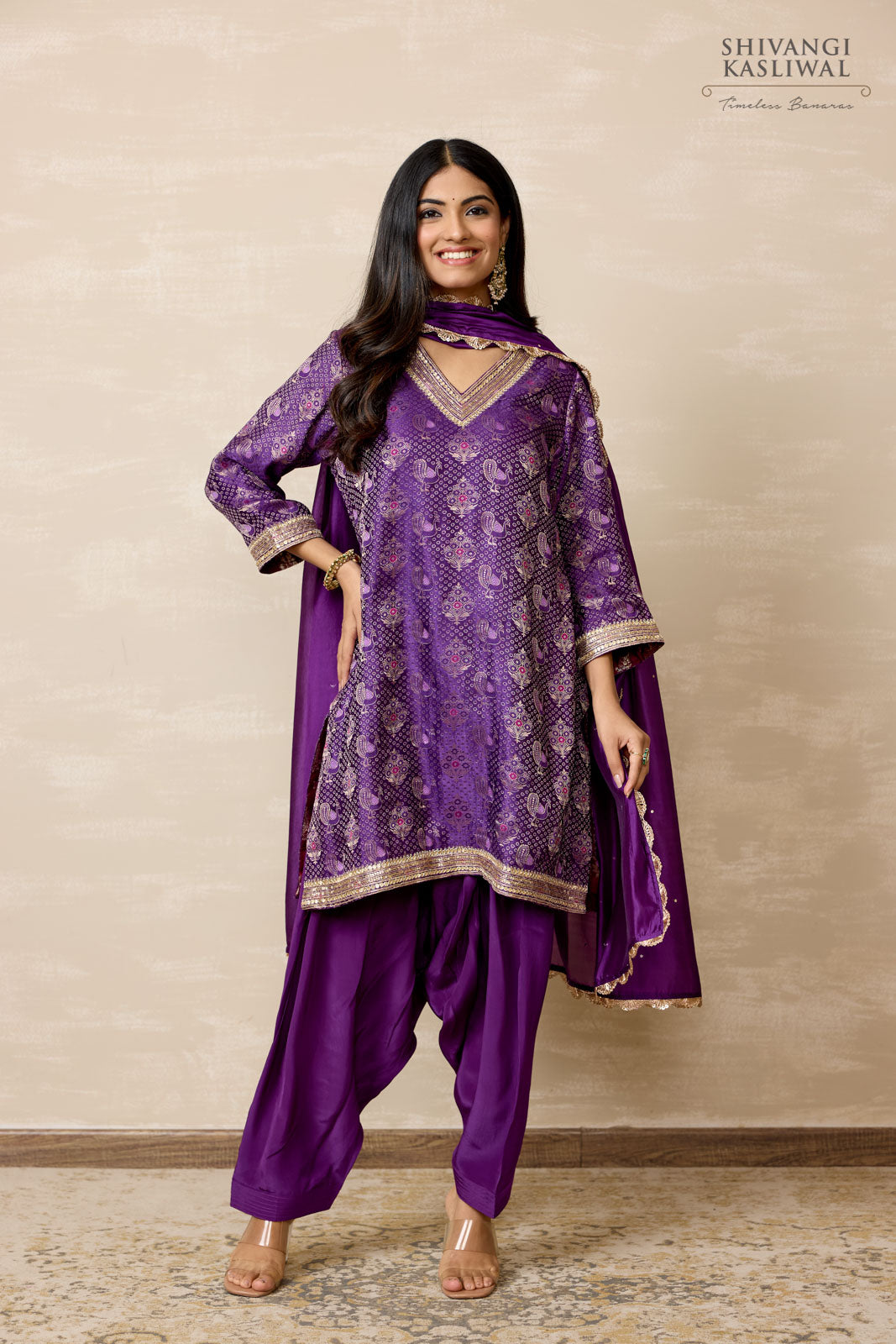 Purple Gajji Silk Kurta Set