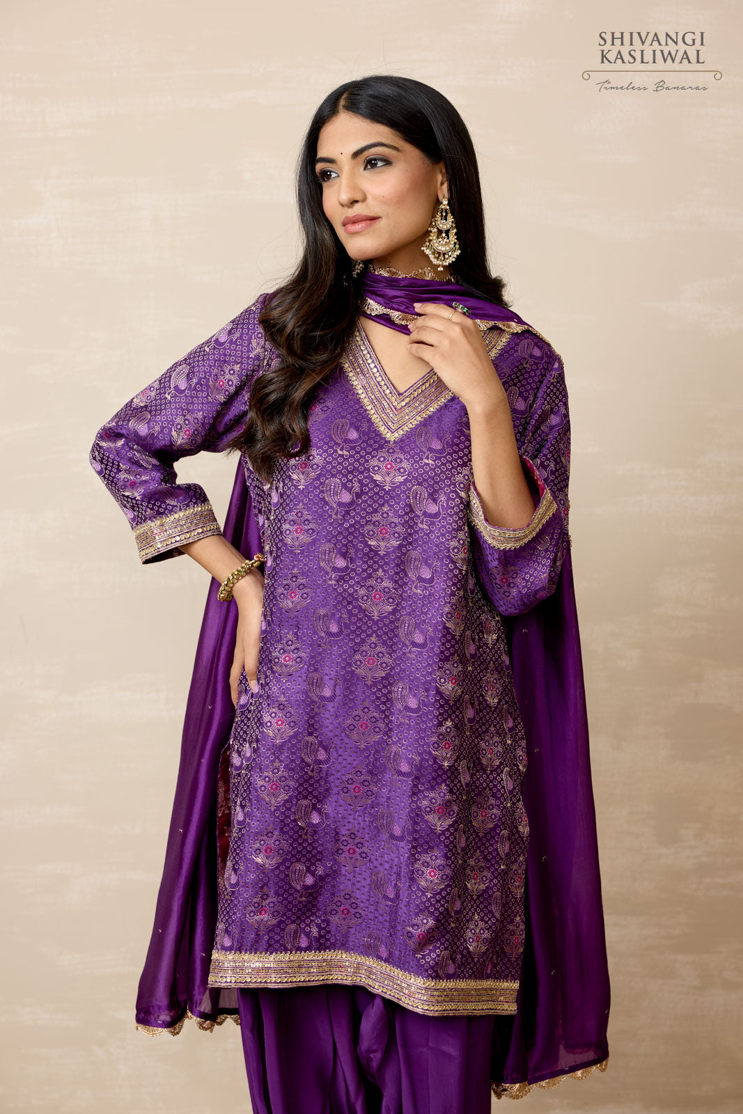 Purple Gajji Silk Kurta Set