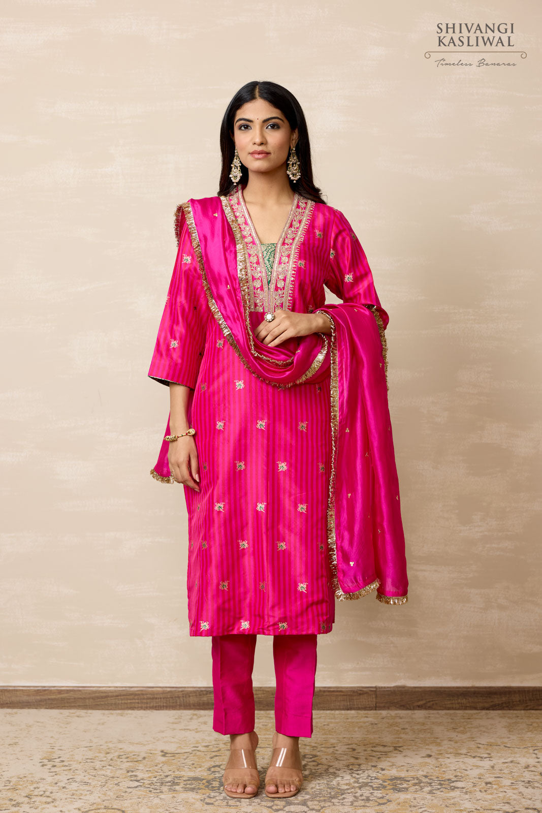 Pink Banarasi Silk Kurta Set