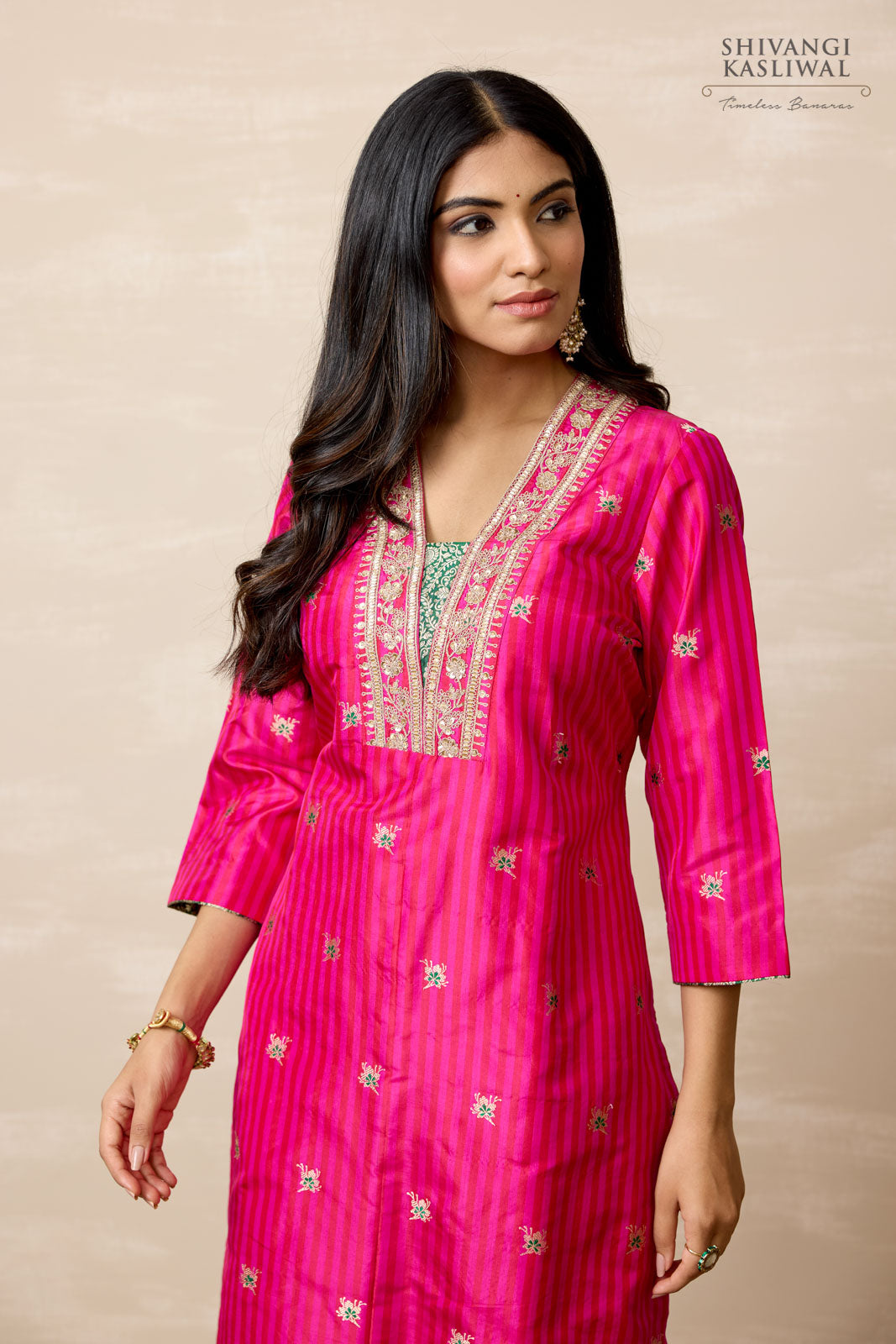 Pink Banarasi Silk Kurta Set