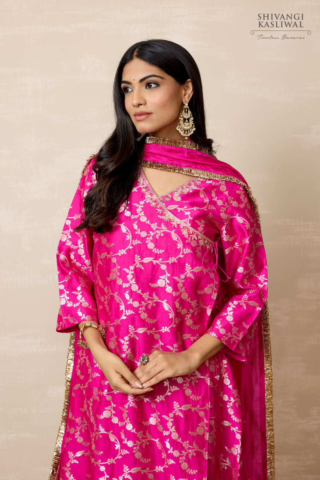 Fuchsia Pink Chiniya Silk Angarkha Set