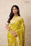 Mustard Green Handwoven Banarasi Georgette Saree