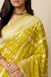 Mustard Green Handwoven Banarasi Georgette Saree