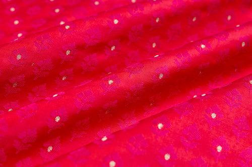 Red Pink Handwoven Banarasi Silk Fabric