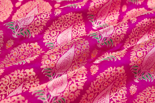 Fuchsia Pink Handwoven Banarasi Silk Fabric