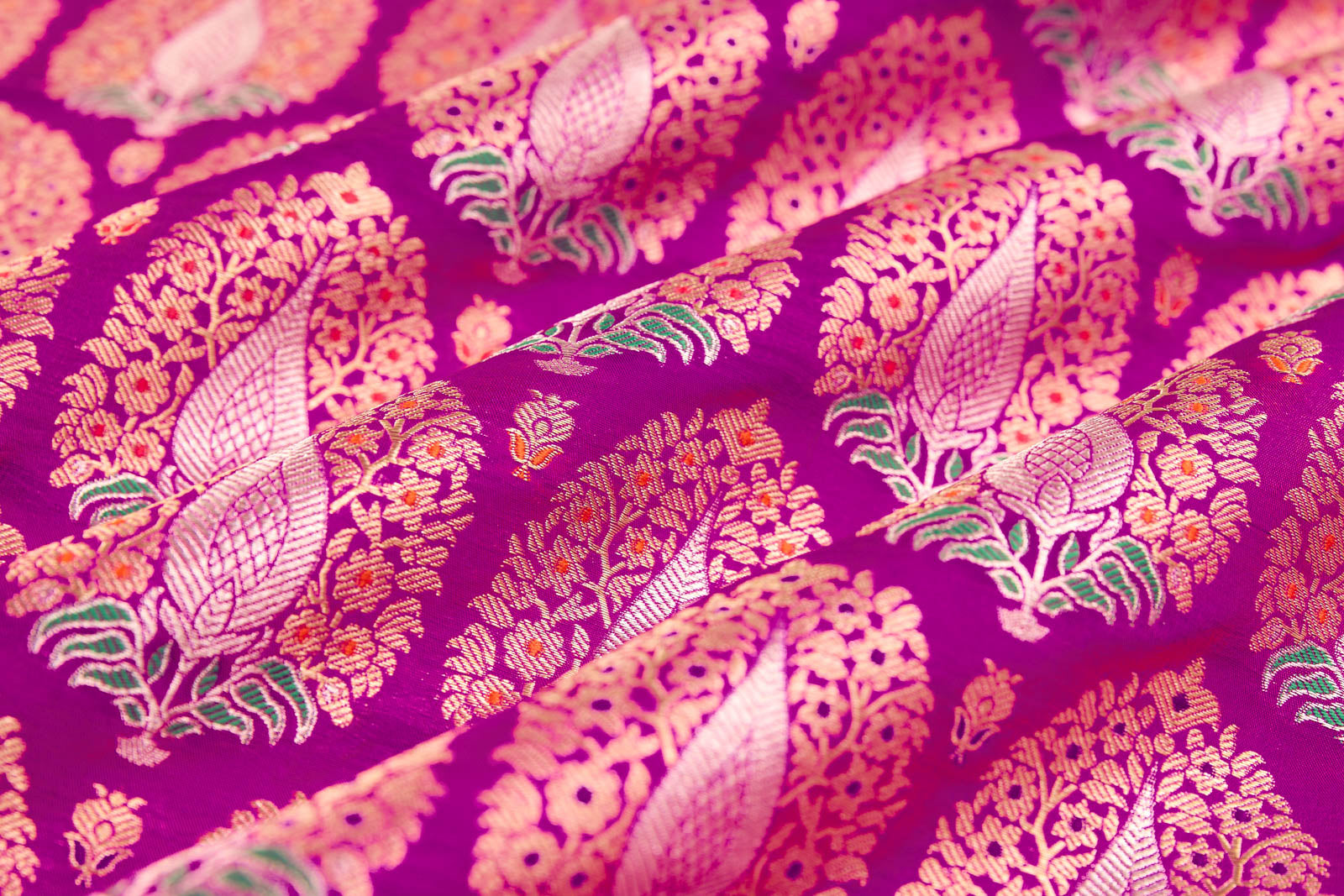 Magenta Pink Handwoven Banarasi Silk Fabric