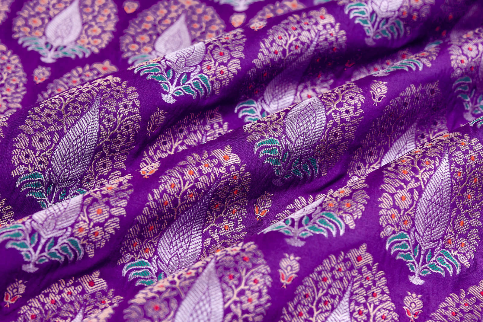 Purple Handwoven Banarasi Silk Fabric