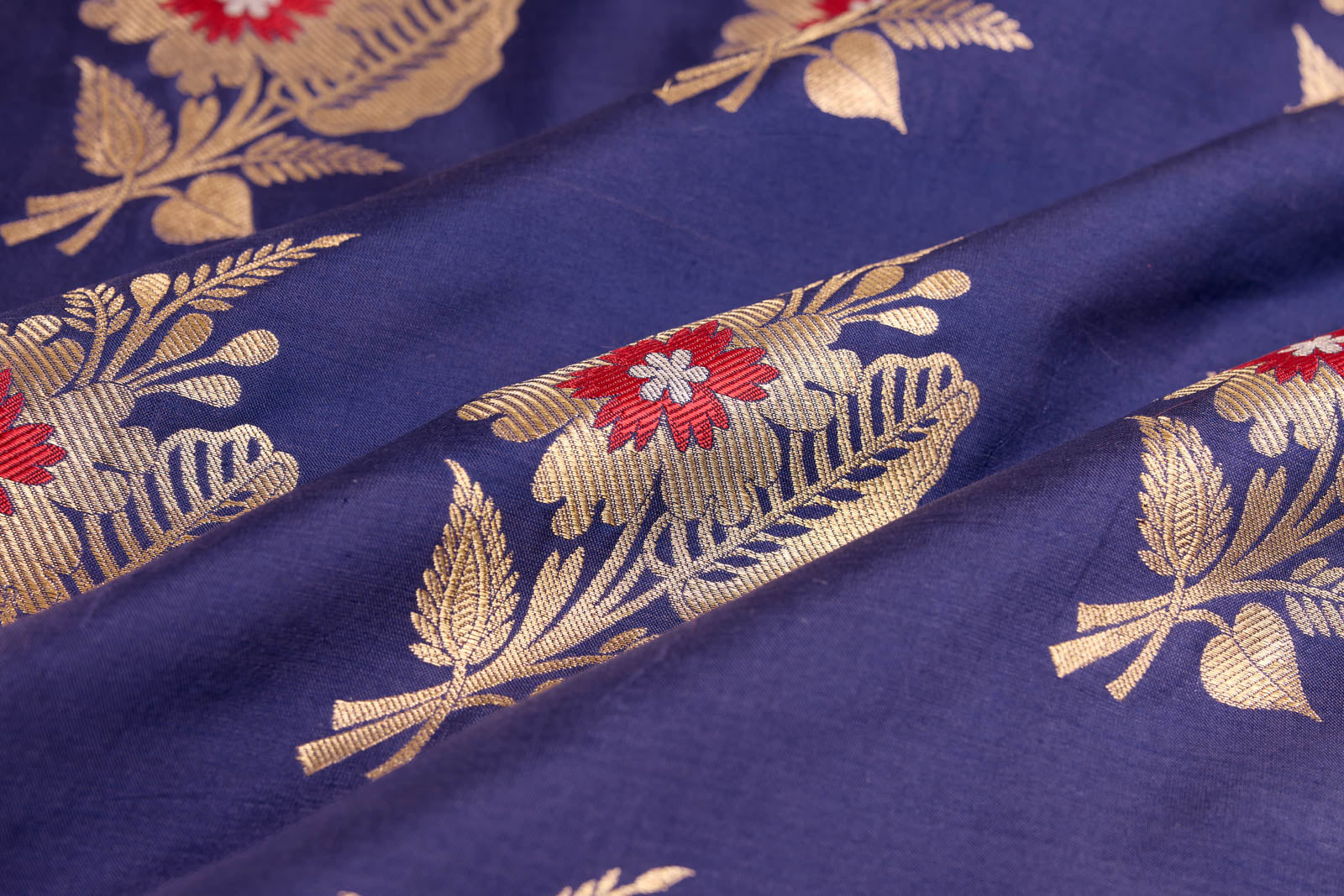 Navy Blue Handwoven Banarasi Silk Fabric