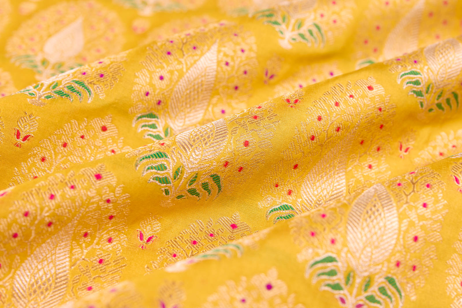 Yellow Handwoven Banarasi Silk Fabric