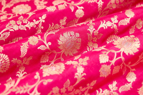 Fuchsia Pink Handwoven Banarasi Silk Fabric