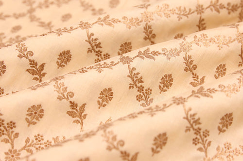 Beige Handwoven Banarasi Silk Fabric