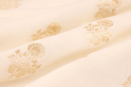 Off-White Handwoven Banarasi Moonga Silk Fabric