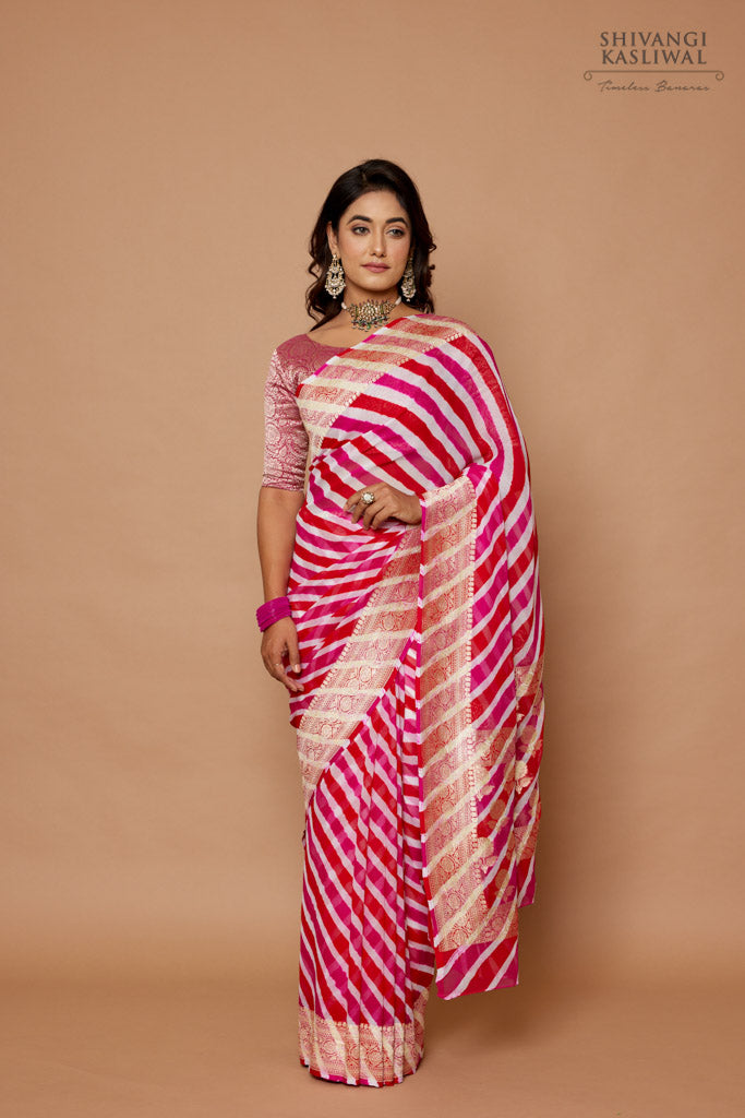 Neon Pink Kota Silk Leheriya Saree