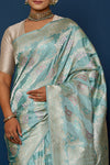 Powder Blue Handwoven Banarasi Kadhua Silk Saree