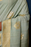 Bluish Grey Handwoven Banarasi Kadhua Tussar Georgette Saree