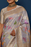 Grey Handwoven Banarasi Kadhua Tussar Georgette Saree