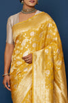 Mustard Yellow Handwoven Banarasi Kadhua Tussar Georgette Saree