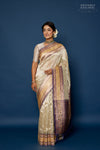 Light Gold Handwoven Banarasi Kadhua Organza Tissue Silk Saree